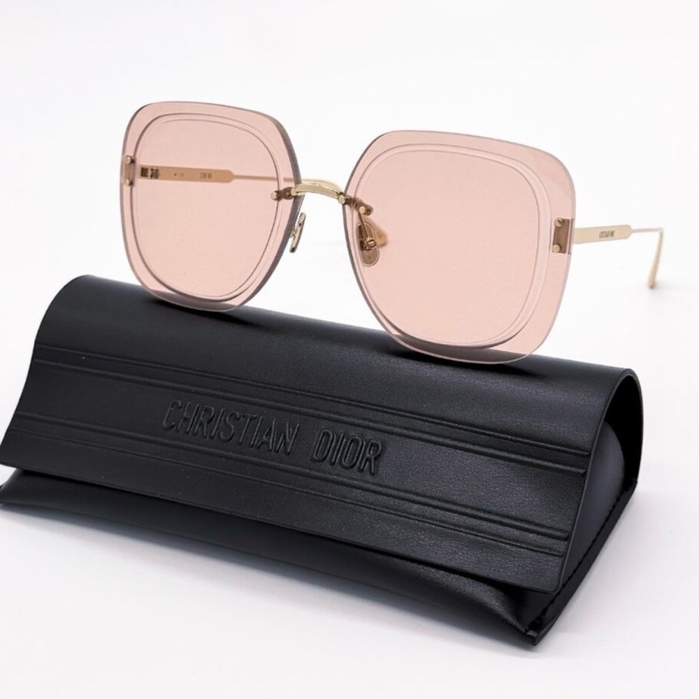 Dior Pink Gradient Square Sunglasses with Gold Accents